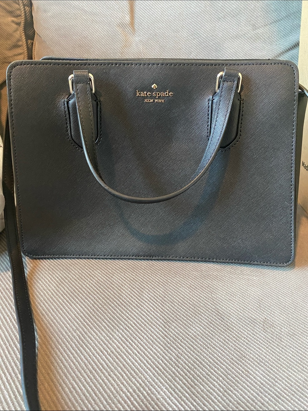 kate spade Black Structured Saffiano Satchel with Crossbody Strap